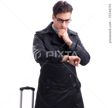 Young businessman with suitcase ready for business trip on white Young businessman with suitcase ready for business trip on white 55548741