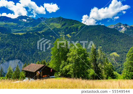 Lonely house in Swiss Alps, Switzerland Lonely house in Swiss Alps, Switzerland 55549544