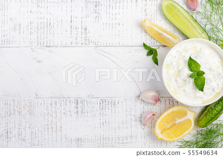 Greek dip sauce or dressing tzatziki Top view 55549634