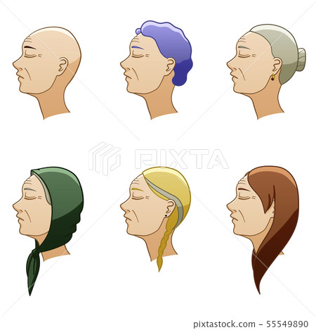 Hairstyles Of Aged European Women Set Stock Illustration