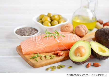 Selection of healthy unsaturated fats. 55549932