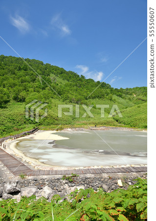 在晴朗的北海道拍攝Niseko Yumoto Onsen Oyunuma的夏天風景 55550607