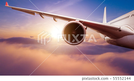 Detail of passengers commercial airplane wing Detail of passengers commercial airplane wing 55552144