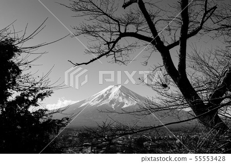 Snow covered Mount Fuji and blue sky autumn view Snow covered Mount Fuji and blue sky autumn view 55553428