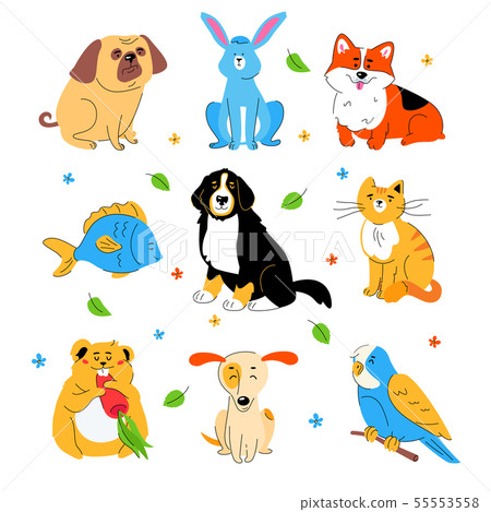 Cute pets - modern flat design style set of characters Cute pets - modern flat design style set of characters 55553558