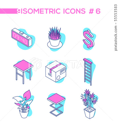 Workplace elements - line design style isometric objects Workplace elements - line design style isometric objects 55553583