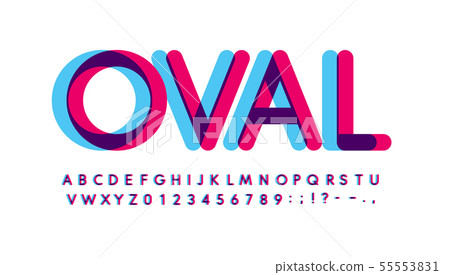 Overprint letters and numbers set. Glowing blue and purple spectrum effect style vector latin Overprint letters and numbers set. Glowing blue and purple spectrum effect style vector latin 55553831