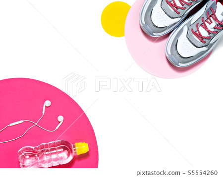 Sneakers, water and headphones. Sneakers, water and headphones. 55554260