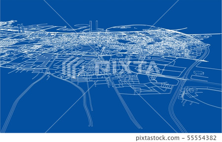 Outline city concept. Wire-frame style 55554382