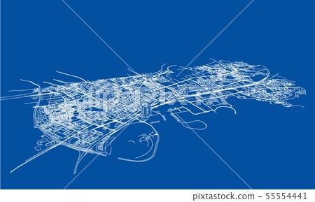 Outline city concept. Wire-frame style Outline city concept. Wire-frame style 55554441