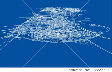 Outline city concept. Wire-frame style Outline city concept. Wire-frame style 55554502