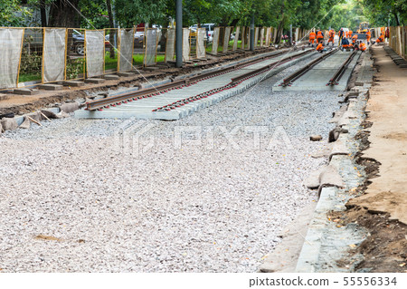 laying of new rails on the tram track laying of new rails on the tram track 55556334