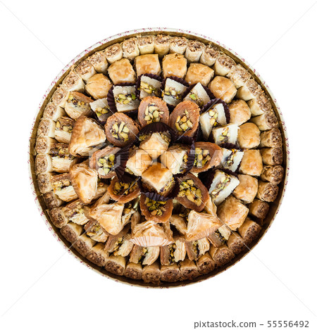top view of set of sweet pastry baklava isolated top view of set of sweet pastry baklava isolated 55556492