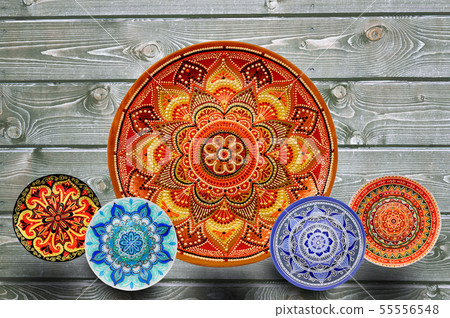 Set of decorative ceramic plates hand-painted with Set of decorative ceramic plates hand-painted with 55556548