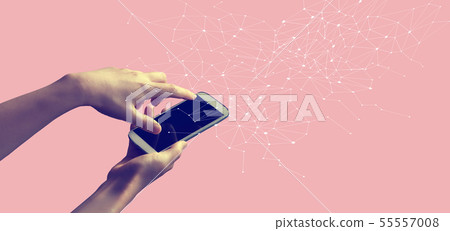 Network connection with person holding smartphone 55557008