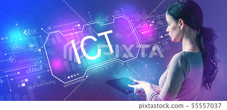 Information and communications technology with woman using a tablet 55557037
