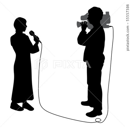 News reporter woman and cameraman making reportage 55557386