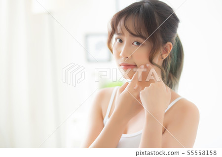 Beautiful portrait young asian woman with acne 55558158