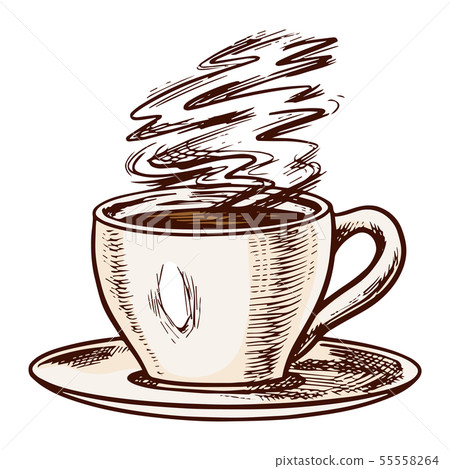 A cup of coffee in vintage style. Hand drawn engraved retro sketch for ...