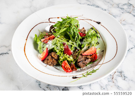 salad with strawberries and duck liver salad with strawberries and duck liver 55559520