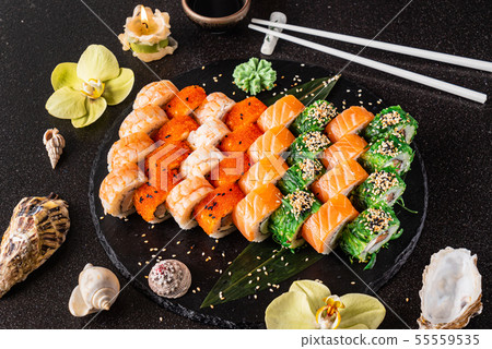 sushi on the black background sushi on the black background 55559535