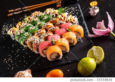 sushi on the black background sushi on the black background 55559639