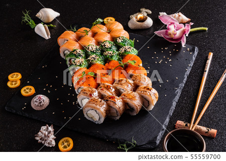 sushi on the black background sushi on the black background 55559700
