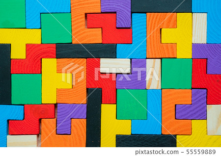 Tetris toy wooden blocks closeup 55559889
