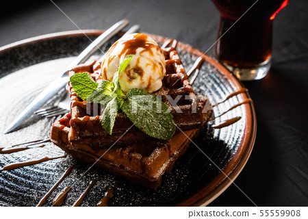 belgian waffles with ice cream 55559908