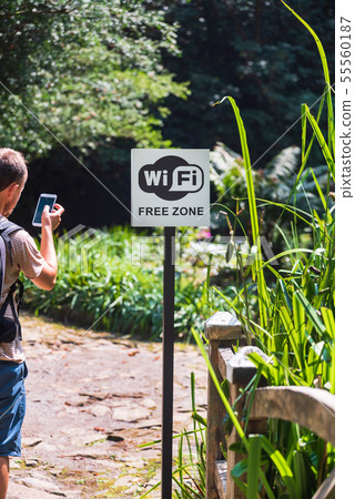 Batumi, Georgia, Sign of a wi-fi zone in the Batumi botanical garden Batumi, Georgia, Sign of a wi-fi zone in the Batumi botanical garden 55560187