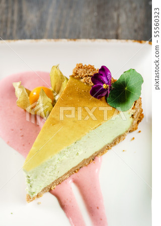 matcha cheesecake with sauce matcha cheesecake with sauce 55560323