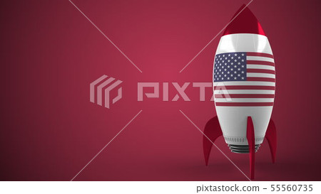 Rocket with flag of the USA. American hitech or space program related conceptual 3D rendering 55560735
