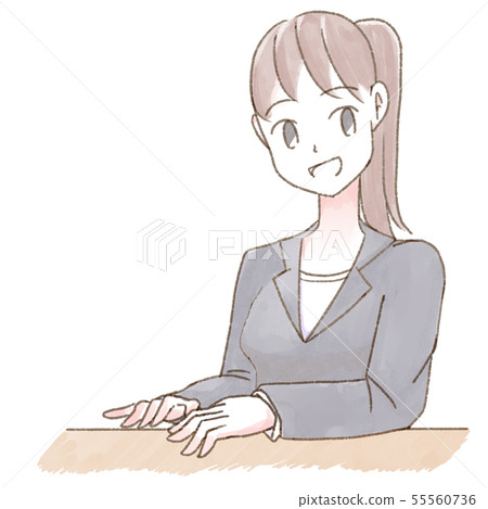 水彩人書桌工作婦女微笑 水彩人書桌工作婦女微笑 55560736