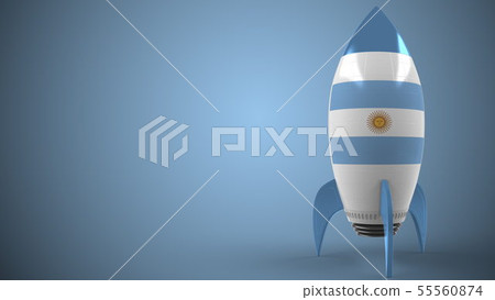 Rocket with flag of Argentina. Argentinean hitech or space program related conceptual 3D rendering Rocket with flag of Argentina. Argentinean hitech or space program related conceptual 3D rendering 55560874
