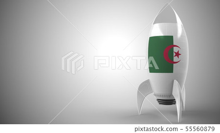 Flag of Algeria on toy rocket. Algerian hitech or space program related conceptual 3D rendering Flag of Algeria on toy rocket. Algerian hitech or space program related conceptual 3D rendering 55560879