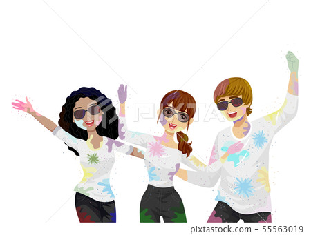 Teens Friends Holi Powder Illustration 55563019
