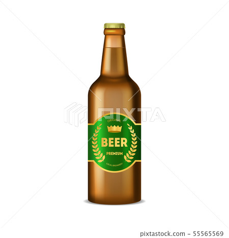 Realistic Detailed 3d Brown Glass Beer Bottle. Vector 55565569