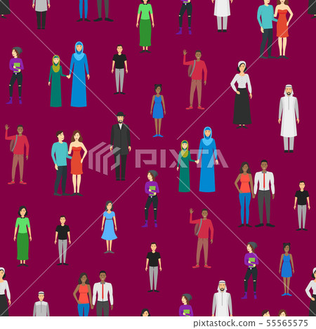 Cartoon Characters Different Nationals Families Seamless Pattern Background. Vector 55565575
