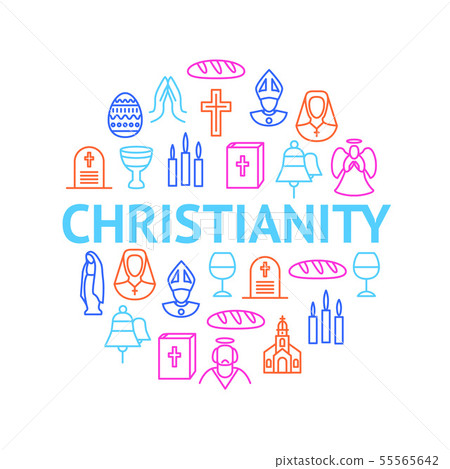 Christian Signs Thin Line Round Design Template Ad. Vector 55565642