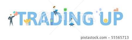 TRADING UP. Concept with people, letters and icons. Flat vector illustration. Isolated on white 55565713