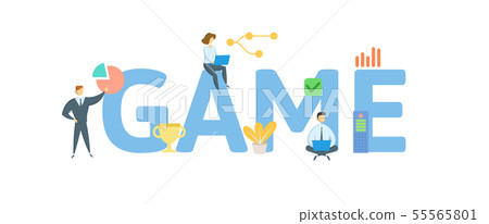 GAME. Concept with people, letters and icons. Flat vector illustration. Isolated on white background 55565801