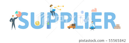 SUPPLIER. Concept with people, letters and icons. Flat vector illustration. Isolated on white SUPPLIER. Concept with people, letters and icons. Flat vector illustration. Isolated on white 55565842