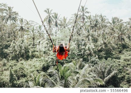 Young pretty Asian woman is swinging on the cliff Young pretty Asian woman is swinging on the cliff 55566496