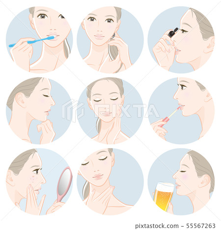 Illustration of a woman doing skincare Illustration of a woman doing skincare 55567263