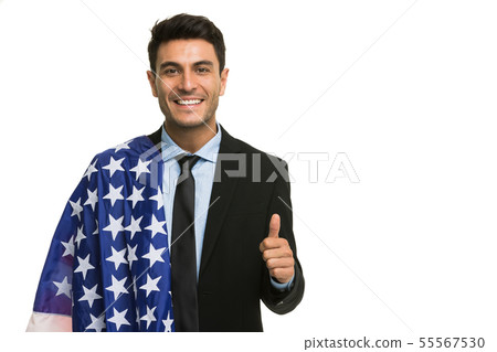 Caucasian businessman holding America flag.. 55567530