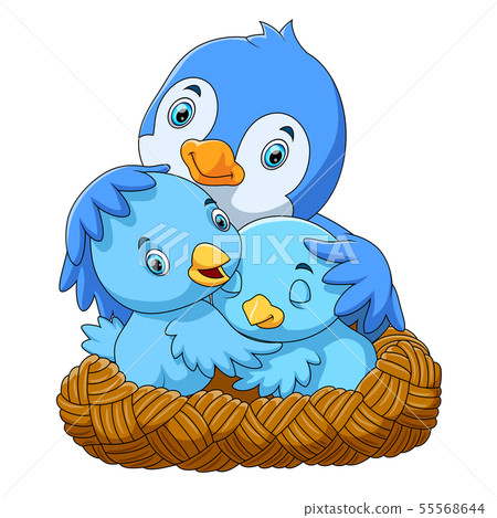 Birds with her two babies in the nest Birds with her two babies in the nest 55568644