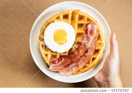 Savory bacon and egg waffle 55570797