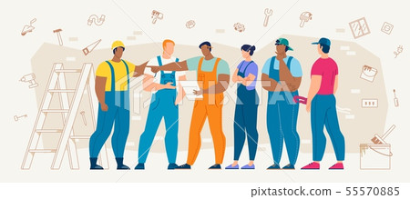 Construction Workers Discussing Work Plan Vector Construction Workers Discussing Work Plan Vector 55570885