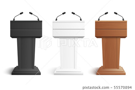 Stage stand or debate podium rostrum with microphones vector illustration isolated on white. Stage stand or debate podium rostrum with microphones vector illustration isolated on white. 55570894