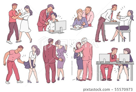 Set of men sexually harassing women in sketch style Set of men sexually harassing women in sketch style 55570973